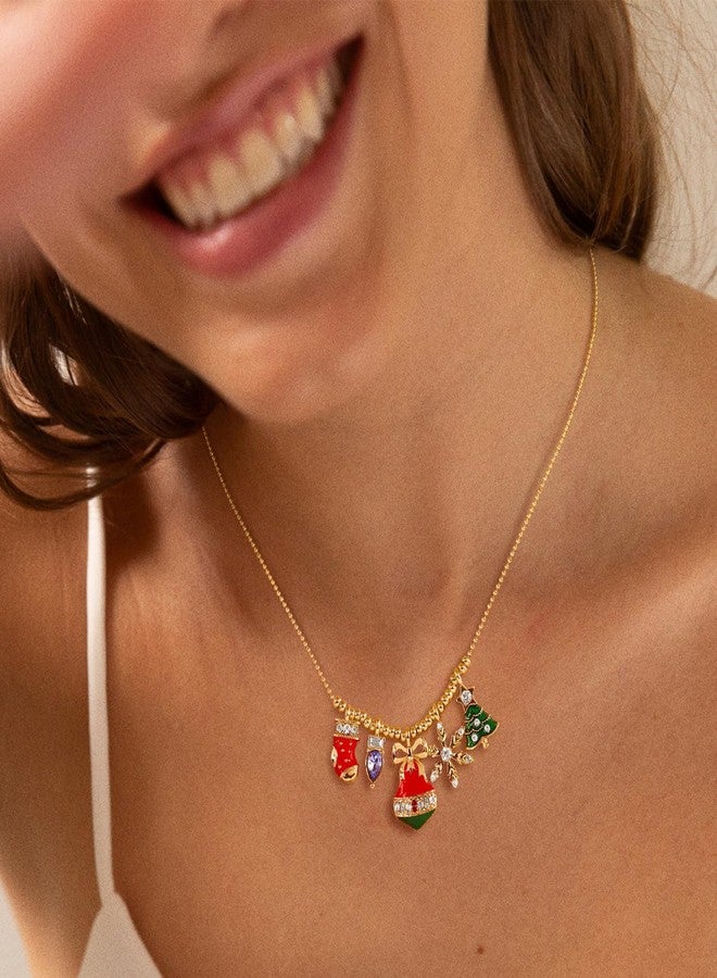 HolidayQbee Christmas Necklace Earrings Jewerly Set Dainty Gold Christmas Tree Snowflake Charm Necklace Handmade Snowflake Earrings for Holiday Jewelry Gifts - Image 3